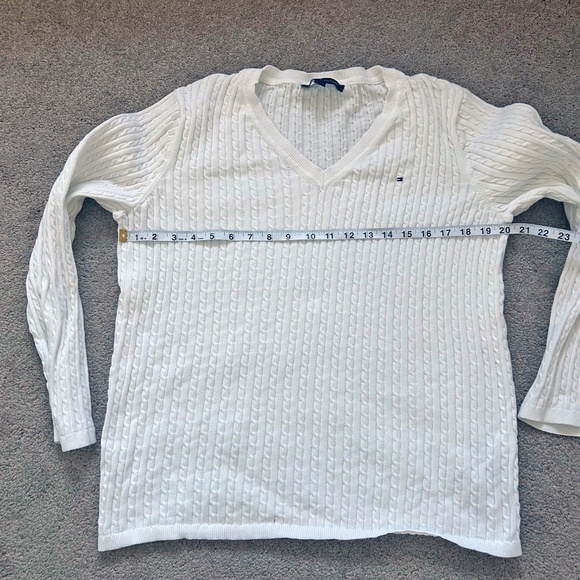 Tommy Hilfiger White Cable Knit Pullover Sweater V neck  size XL - Picture 7 of 8